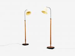 Swedish Modern Floor Lamps Burl Ebonized Wood Fabric Sweden 1940s - 4763997