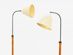 Swedish Modern Floor Lamps Burl Ebonized Wood Fabric Sweden 1940s - 4763999