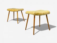 Swedish Modern Footstools Imitation Fur Wood Sweden 1950s - 4499470