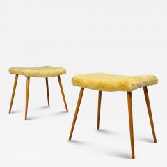 Swedish Modern Footstools Imitation Fur Wood Sweden 1950s - 4500075