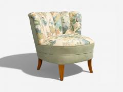 Swedish Modern Lounge Chair Floral Fabric Beech Sweden 1950s - 4491539