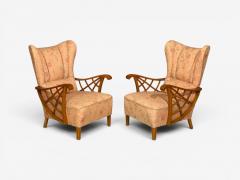 Swedish Modern Lounge Chairs Braided Wood Fabric Sweden 1930s - 4603414