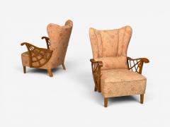 Swedish Modern Lounge Chairs Braided Wood Fabric Sweden 1930s - 4603416