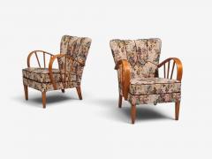 Swedish Modern Lounge Chairs Elm Floral Fabric Sweden 1940s - 4803724