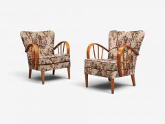 Swedish Modern Lounge Chairs Elm Floral Fabric Sweden 1940s - 4803726