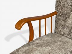 Swedish Modern Lounge Chairs Elm Gray Shearling Sweden 1940s - 4555345