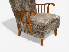 Swedish Modern Lounge Chairs Elm Gray Shearling Sweden 1940s - 4555347