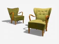 Swedish Modern Lounge Chairs Elm Green Fabric Sweden 1930s - 4491889