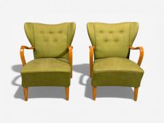 Swedish Modern Lounge Chairs Elm Green Fabric Sweden 1930s - 4491890