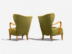 Swedish Modern Lounge Chairs Elm Green Fabric Sweden 1930s - 4491895