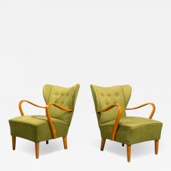 Swedish Modern Lounge Chairs Elm Green Fabric Sweden 1930s - 4491992