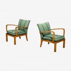 Swedish Modern Lounge Chairs Hardwood Fabric Sweden 1940s - 4754960