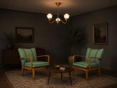 Swedish Modern Lounge Chairs Hardwood Fabric Sweden 1940s - 4754961