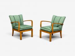 Swedish Modern Lounge Chairs Hardwood Fabric Sweden 1940s - 4754964