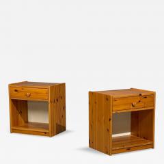 Swedish Modern Nightstands Pine Leather Sweden 1970s - 4751565