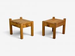 Swedish Modern Nightstands Pine Leather Sweden 1970s - 4753455