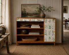 Swedish Modern Nordens Flora Bookcase Birch Floral Lithographs Sweden 1940s - 4751891