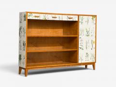 Swedish Modern Nordens Flora Bookcase Birch Floral Lithographs Sweden 1940s - 4751892