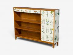 Swedish Modern Nordens Flora Bookcase Birch Floral Lithographs Sweden 1940s - 4751893