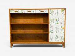 Swedish Modern Nordens Flora Bookcase Birch Floral Lithographs Sweden 1940s - 4751894