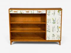 Swedish Modern Nordens Flora Bookcase Birch Floral Lithographs Sweden 1940s - 4751895