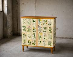 Swedish Modern Nordens Flora Cabinet Birch Floral Lithographs Sweden 1940s - 4749381