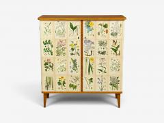 Swedish Modern Nordens Flora Cabinet Birch Floral Lithographs Sweden 1940s - 4749385