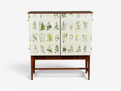 Swedish Modern Nordens Flora Cabinet Birch Floral Lithographs Sweden 1940s - 4751328