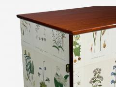 Swedish Modern Nordens Flora Cabinet Birch Floral Lithographs Sweden 1940s - 4751335