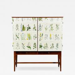 Swedish Modern Nordens Flora Cabinet Birch Floral Lithographs Sweden 1940s - 4751532