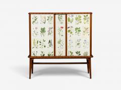 Swedish Modern Nordens Flora Cabinet Mahogany Lithographs Sweden 1940s - 4774196