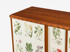 Swedish Modern Nordens Flora Cabinet Mahogany Lithographs Sweden 1940s - 4774210