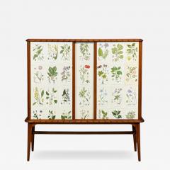 Swedish Modern Nordens Flora Cabinet Mahogany Lithographs Sweden 1940s - 4776771