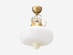 Swedish Modern Opal Glass Patinated Brass Pendant Light Sweden 1940s - 4119948