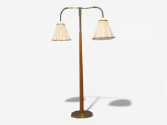Swedish Modern Organic Floor Lamp Brass Wood Sweden 1940s - 4461665