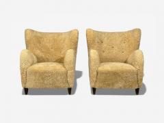 Swedish Modern Organic Lounge Chairs Shearling Wood Sweden 1940s - 4493794