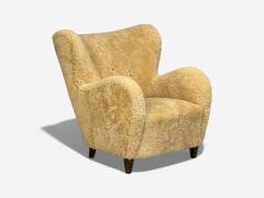 Swedish Modern Organic Lounge Chairs Shearling Wood Sweden 1940s - 4493795