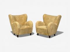 Swedish Modern Organic Lounge Chairs Shearling Wood Sweden 1940s - 4493796