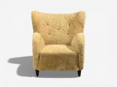 Swedish Modern Organic Lounge Chairs Shearling Wood Sweden 1940s - 4493797