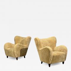 Swedish Modern Organic Lounge Chairs Shearling Wood Sweden 1940s - 4493834