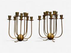 Swedish Modern Patinated Brass Table Candelabras Sweden 1950s - 4220865