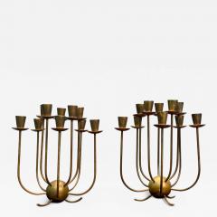 Swedish Modern Patinated Brass Table Candelabras Sweden 1950s - 4225637