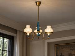 Swedish Modern Pendant Light Blue Lacquered Wood Glass Brass Sweden 1940s - 4774014
