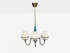 Swedish Modern Pendant Light Blue Lacquered Wood Glass Brass Sweden 1940s - 4774017