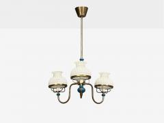 Swedish Modern Pendant Light Blue Lacquered Wood Glass Brass Sweden 1940s - 4774019