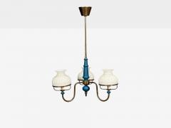 Swedish Modern Pendant Light Blue Lacquered Wood Glass Brass Sweden 1940s - 4774021