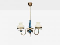 Swedish Modern Pendant Light Blue Lacquered Wood Glass Brass Sweden 1940s - 4774023