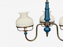 Swedish Modern Pendant Light Blue Lacquered Wood Glass Brass Sweden 1940s - 4774028