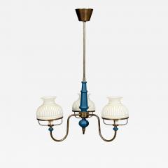 Swedish Modern Pendant Light Blue Lacquered Wood Glass Brass Sweden 1940s - 4776770