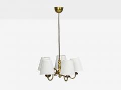 Swedish Modern Pendant Light Brass Fabric Sweden 1950s - 4721545